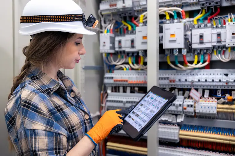 Tecnico abilitato durante la verifica di conformità di un impianto elettrico
